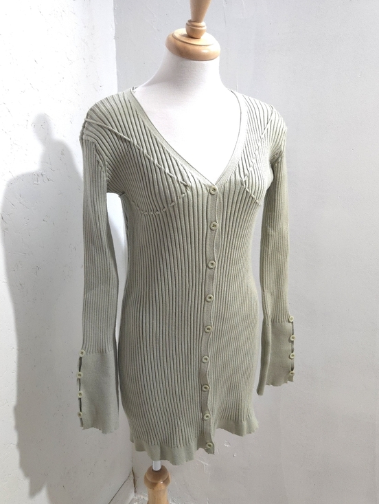 Cider Dresses & Skirts - Cider | Ribbed V-Neck Cardigan Mini Dress Sage Green